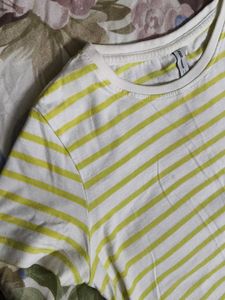 Fame forever women yellow striped cotton tshirt