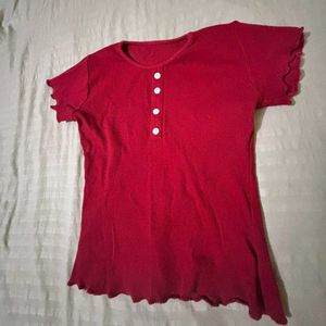 Red Ribbed Ruffle Top❤️