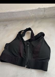 Black Zip Front Sports Bra