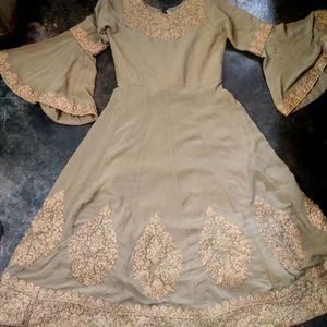 Olive Green Embroidered Dress