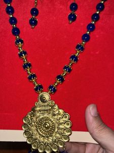 Elegant Blue Beaded Temple Jewelry Set