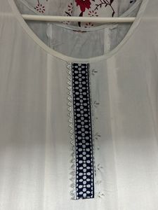 White N Blue Anarkali Kurta Dupatta