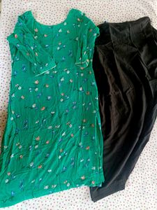 Green Kurta And Black Suit Set