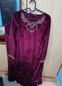New Velvet Zardozi Work Kurti Pant Set