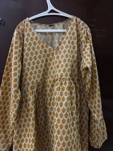 Jaipuri Yellow Full Sleeved Short Kurti