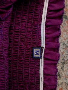 Korean Purple Crop Top With Balloon Sleeves