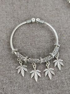 Silver Tone Chinar Leaf Bangle