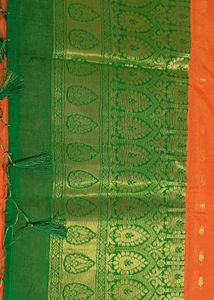 Orange & Green Paisley-Style Zari Woven Sari