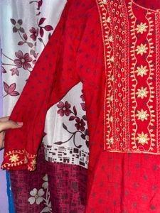 Red Embroidered Kurti