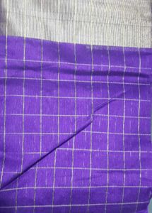 Purple &amp; Silver Checkered Saree Fabric