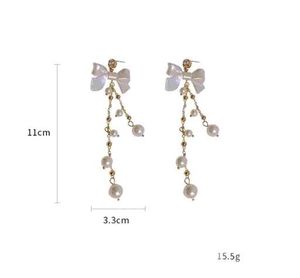 Trendy Korean BowKnot Pearl Tassel Earrings