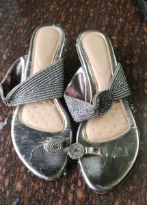 Silver Beaded Thong Sandals