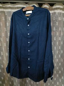 Blue Mandarin Collar Shirt
