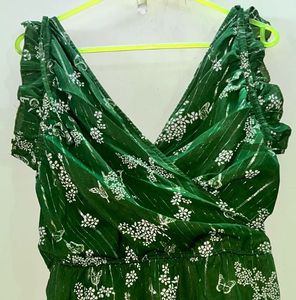 Green Floral V-Neck Dress