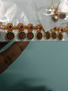 Stron Gold Polish Metal Based Neck Peace-Earrings