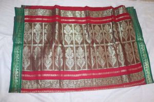 Red & Gold Sari with Green Border