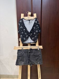 H&M Cute Crop Top With Distressed Shorts