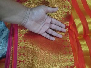Red &amp; Gold Striped Saree