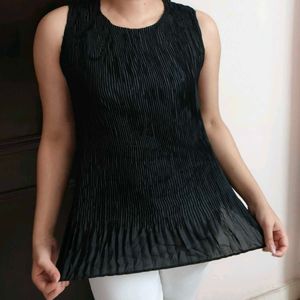 Women Black Pleated Casual Top