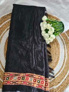 Elegant Mirror Work Black Saree