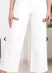 White Cutout Wide Leg Pants