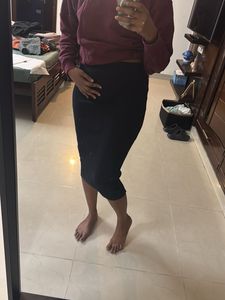 Black Ribbed Knit Midi Skirt