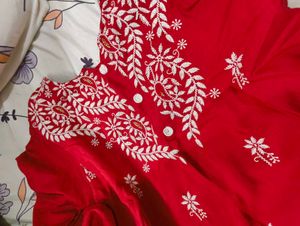 Red Embroidered Kurta