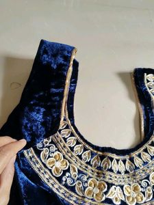 Regal Blue Velvet Embroidered Choli Blouse