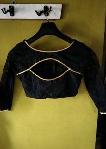 Black raw silk readymade blouse