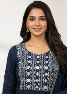 Elegant Navy Blue Embroidered Kurta Set