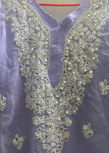 Purple chikankari mirror work kurta