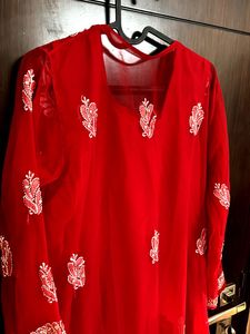 Red Embroidered Kurta