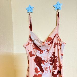 Abstract Print Cowl Neck Midi Dress