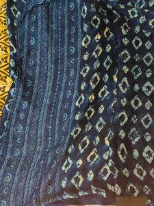 Blue Printed Saree With Satin Design