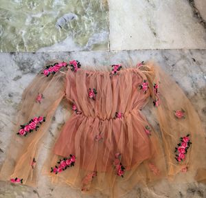 Floral Peach Net Off-Shoulder Top