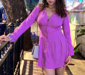 Purple Button-Down mini dress