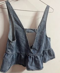Denim Ruffle Bralette/vest Top