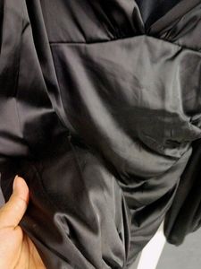 Urbanic Asymmetric Length Black Satin Dress