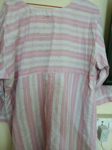 Pink and White Cotton Plus Size Kurti