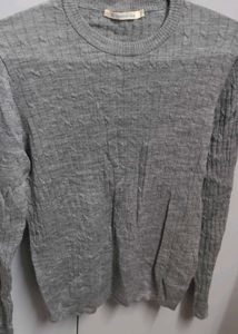 Gray Knit Pullover Sweater semi woolen