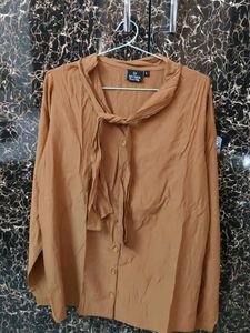 Brown Tie Neck Blouse
