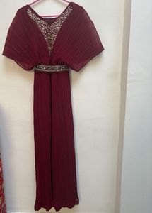 Elegant Burgundy Embellished Gown