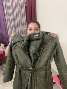 Olive Green Padded Jacket with belt