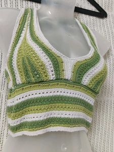 HOLLISTER Green/White Knit Crop Top