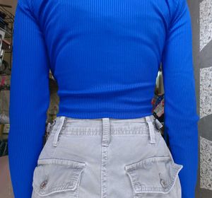 Blue Square Neck Crop Top