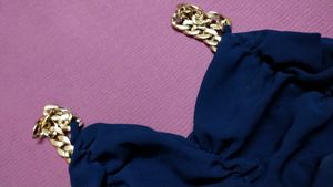 Blue Ruched Top With Gold Chain Detail