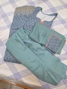 Blue Printed  Wollen Kurta Set