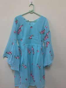 Floral Cyan Georgette Dress