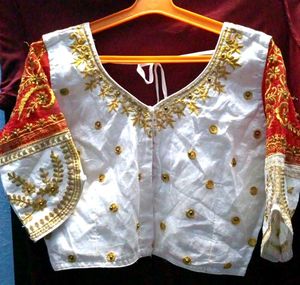 Embroidered Blouse - Red & Gold Detail