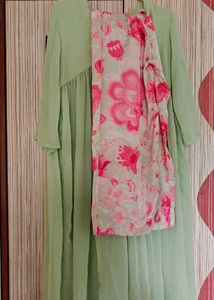 Elegant Green Kurta with floral lower